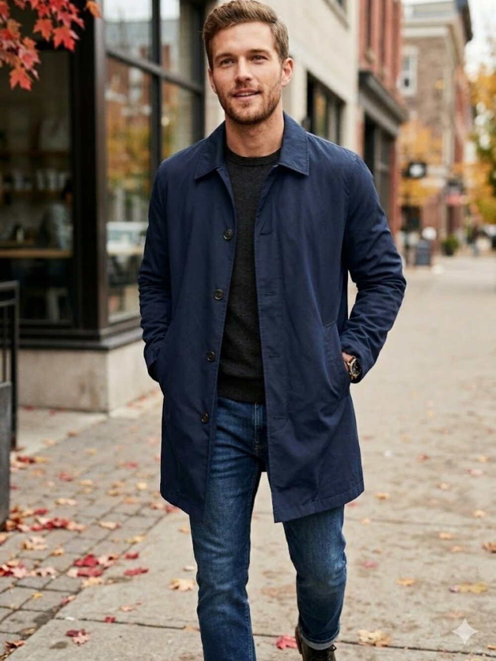 Gap Mens XL Navy Mac Coat Minimalist Rain Jacket Lightweight Topcoat